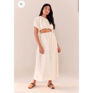 FARM RIO Off-White One Shoulder Linen Knot Dress